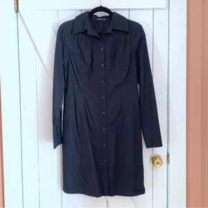 Magaschoni Black Long Sleeve Button Down Mini Shirt Dress Size 6 Medium